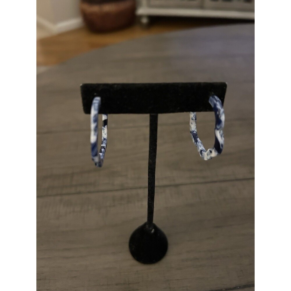 Blue Scalloped Acrylic Hoop Earrings